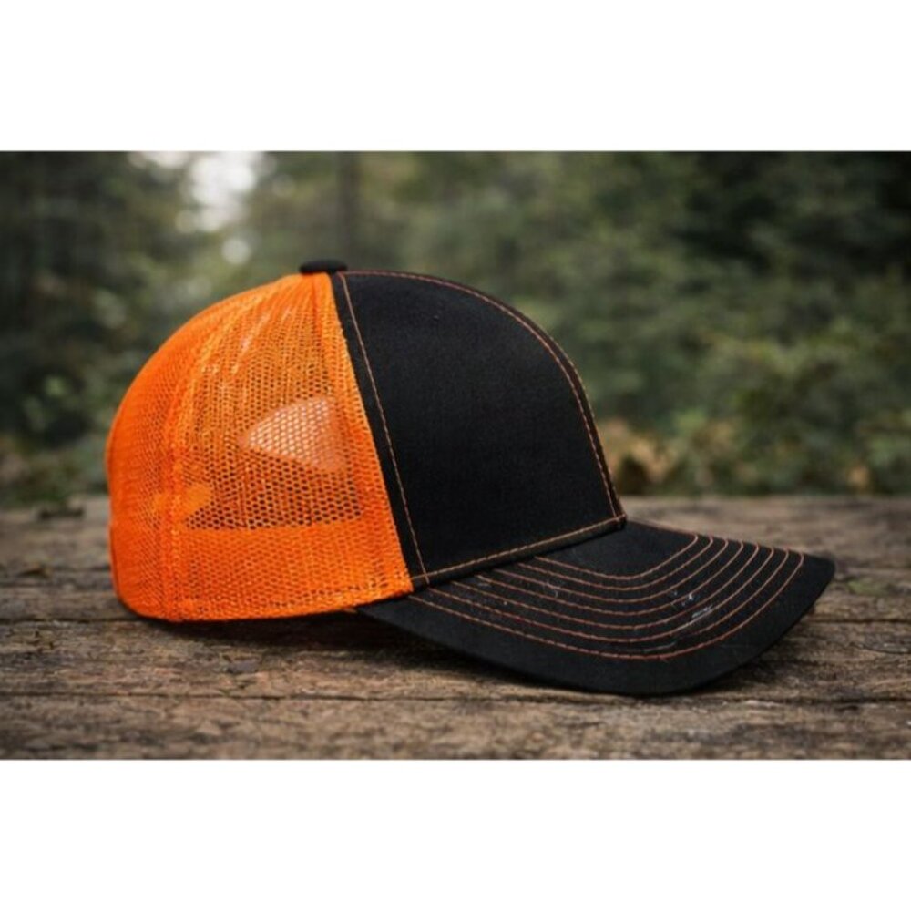 LARIX Blaze Orange Bigfoot Trucker Hat Snapback Mesh Outdoor Cap Pro Model - Picture 2 of 4